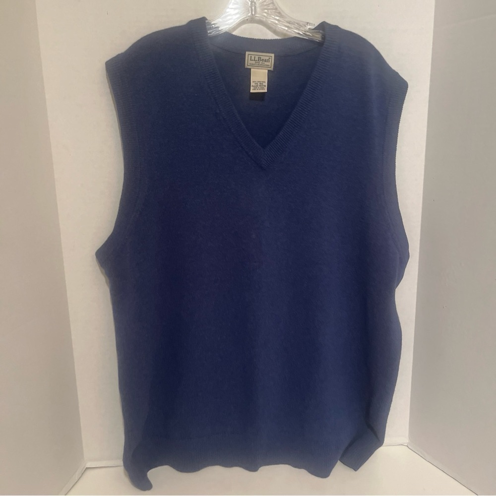 LLBean Size 2XL XXL LambWool V-Neck Pullover Knit Vest Sweater Sleeveless Blue.